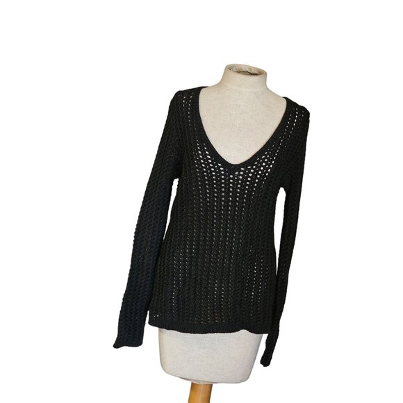 LOFT Tops - Loft Knit pullover size Medium chunky open knit sweater black tunic length
